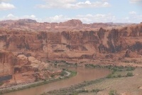 The Colorado River is seen below the overlook near Hell's Gate on the Hells Revenge trail near Moab,